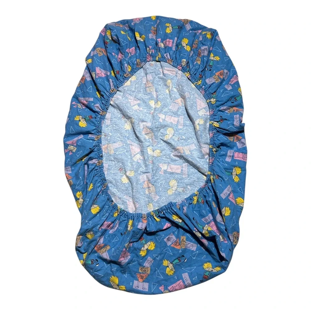 Vintage Nickelodeon Hey Arnold Fitted Crib Sheet Blue Cartoon Toddler Bedding
